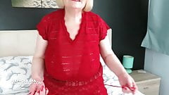 Sally in her red peephole bra and panties